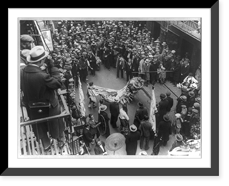 New Year's dragon in Pell St. of New York City's Chinatown. 1931. Crowd and photographers, Antique Poster