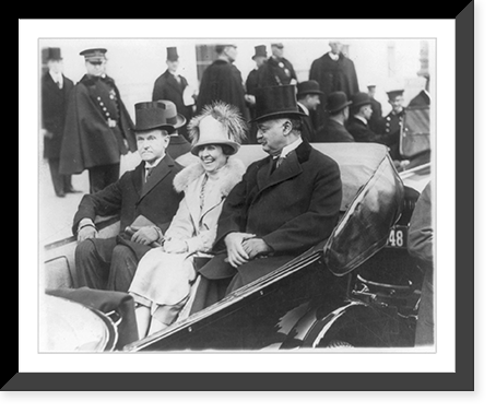 Historic Framed Print, [Washington, D.C. - inauguration of Calvin Coolidge - Coolidges and Sen. Curtis in open carriage on way to Capitol],  17-7/8" x 21-7/8"