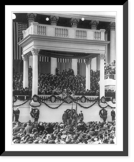 Historic Framed Print, [President Harding delivering his inaugural address on east portico of U.S. Capitol, March 4, 1921],  17-7/8" x 21-7/8"