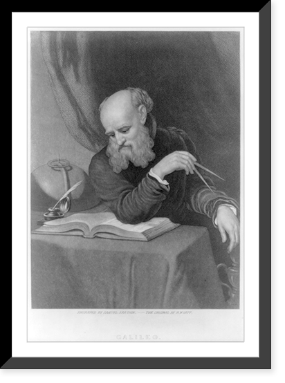 Antique Portrait - Galileo, 1564-, portrait, working at desk, 1642