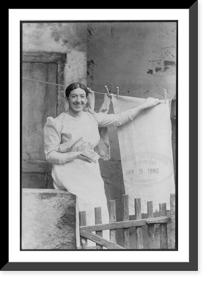 Advertisement - woman at clothesline with bar of Kirkman's Borax Soap Classic, Vintage Wall Art