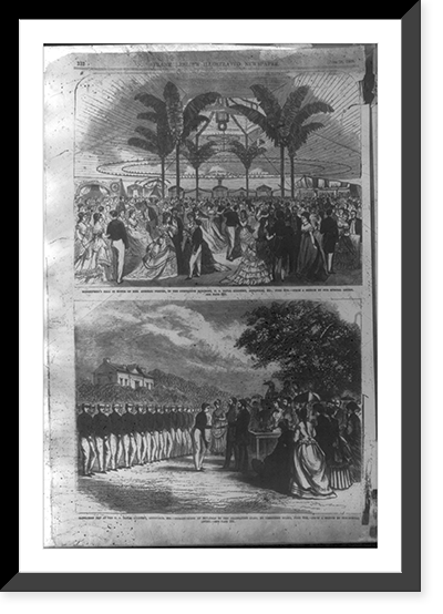 Historic Framed Print, [Md. - Annapolis - U.S. Naval Academy: 2 scenes - Midshipmen's Ball...June 4th" "...presentation of diplomas to the graduating class,  by President Grant,  June 4th"]",  17-7/8" x 21-7/8"