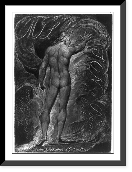 To justify the ways of God to man"; rear view of naked standing man", Antique Print