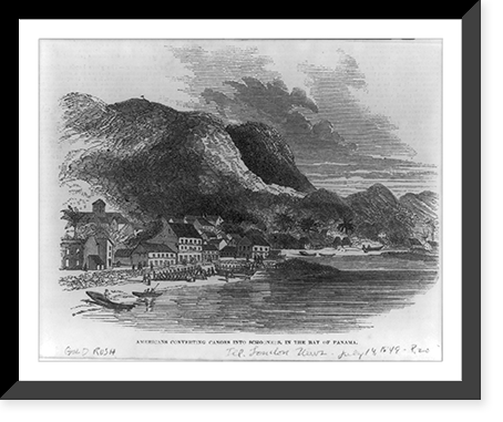 Americans convertng canoes into schooners, in the Bay of Panama, Antique Poster