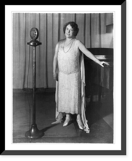 Frances Alda, full length, standing, between piano and radio microphones, facing left, Antique Wall Art