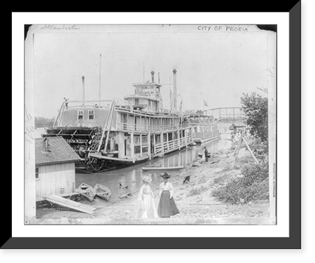 Riverboat CITY OF PEORIA along the bank of the Illinois River at Beardstown, Ill, Antique Print