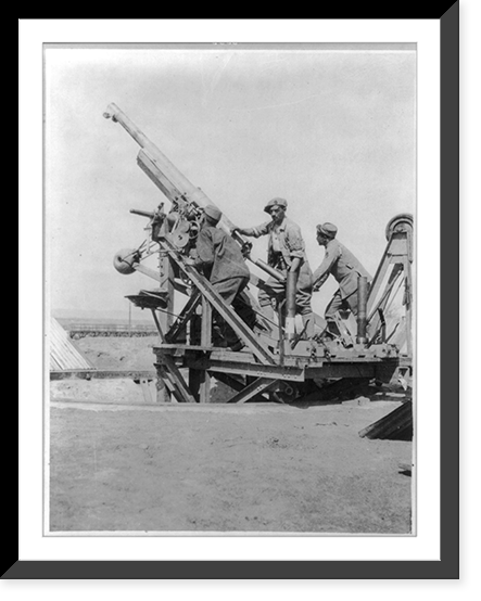 Historic Framed Print, French A/A gun crew in action on Salonika front,  17-7/8" x 21-7/8"