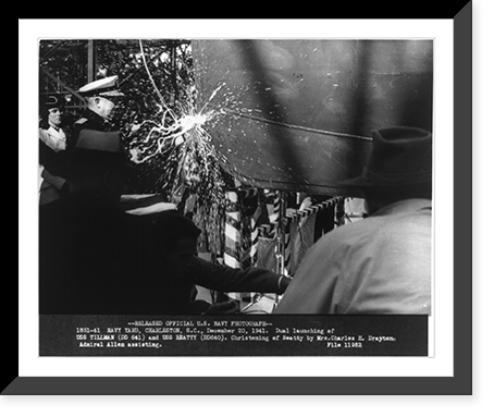 Dual launching of USS TILLMAN (DD 641) and USS BEATTY (DD 640) at Charleston, S.C. Navy Yard, Dec. 20, 1941, Historic Print