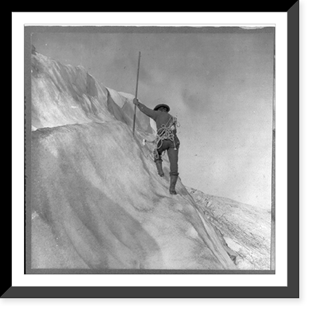 Washington - Mount Rainier Guide cutting steps on ice slope near summit, Antique Poster