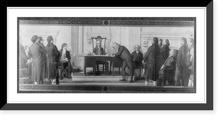 Benjamin Franklin, 1706-1790, full-length portrait, standing, left profile, signing the Declaration of Independence, Antique Wall Art