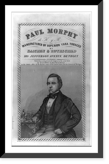 Paul Charles Morphy, 1837-1884, half-length portrait facing left, seated at chess board Classic, Vintage Print