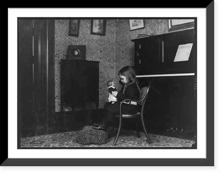 Little girl conversing with a Campbell Kid. See photos showing where they are made. Location: New York, New York (State) Classic, Vintage Print