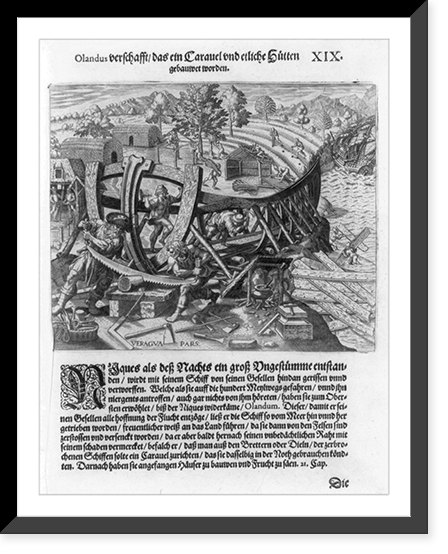 Historic Framed Print, Olandus verschafft das ein Caravel und eetliche H&uuml;tten gebauwet worden,  17-7/8" x 21-7/8"