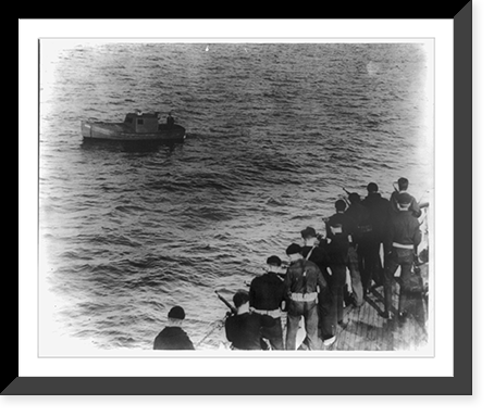Historic Framed Print, [Coast Guard Cutter, USS Seneca chasing and capturing a rum runner" 1924: armed CG men aiming at rum runner]",  17-7/8" x 21-7/8"