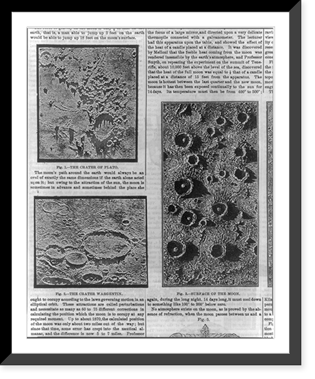 3 Figures of the Moon: The Crater of Plato, The Crater Wargentin, The Surface of the Moon, Historic Print