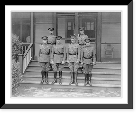 Front row: Gen. McRae, Gen. John J. Pershing, Gen. Dwight E. Aultman, Col. Traub. Back row: Col. Rhodes, Col. George C. Marshall - at Camp Knox, Ky., 1923, Historic Reproduction