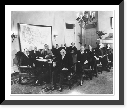 Calvin Coolidge, full length, seated at head of table, on extreme left of photo, with his cabinet, Historic Print