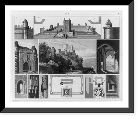 Medieval fortifications - illus. of ditches, bridges, outworks, gates, towers, battlements, turrets, machicoulis, platforms, windows, loopholes, donjons and subterranean space Classic Wall Art Pr