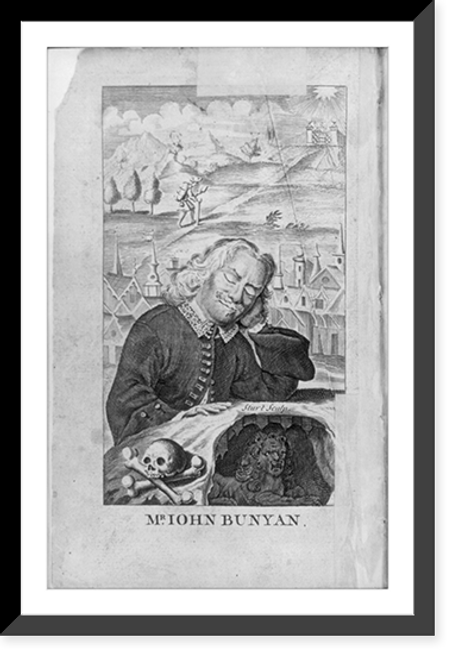 Historic Framed Print, [Frontis., John Bunyan, head and shoulders, sleeping - in background is his dream of the Pilgrim's Progress"]",  17-7/8" x 21-7/8"