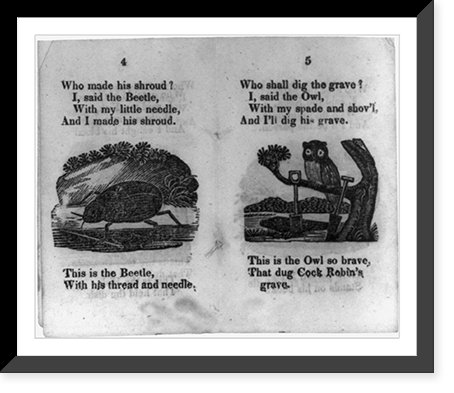 Illustrated pages from various early editions of the story of the death and funeral of Cock Robin", reproduced by the LCQJ, April 1973" - 27, Antique Print