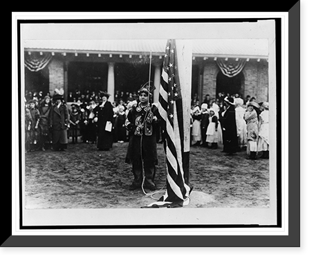 Children raising US flag in NYC park, Antique Print