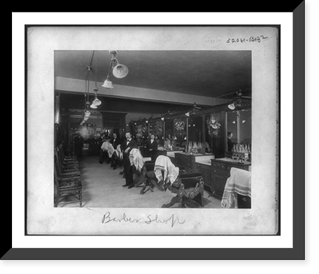 7 men in a barber shop, Philadelphia, Pa. Classic, Antique Print