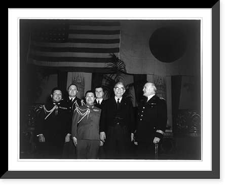 Adm. Kichisaburo Nomura, 1877-1964, standing beneath U.S. and Japanese flags with group of U.S. and Japanese military officers at Hotel Plaza reception, N.Y.C. March 5, 1941 Timeless Wall Art Pri