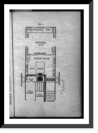 The New Housekeeper's Manual, 1873, by Catherine E. Beecher and Harriet Beecher Stowe, p. 33, floor plan of kitchen and stove room, Historic Reproduction