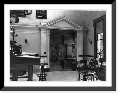 Historic Framed Print, [Banks & banking - interiors: Vault door, Guilford National Bank, Guilford, Conn.],  17-7/8" x 21-7/8"