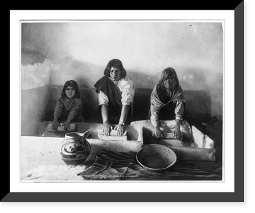 Historic Framed Print, Women grinding corn, Pueblo of Laguna, New Mexico,  17-7/8" x 21-7/8"