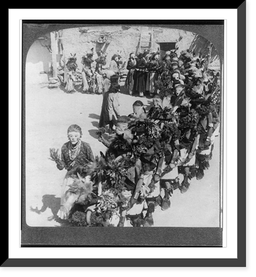 Historic Framed Print, The Masked Kachinas (Hopi Indian Rain-makers"),  Village of Shonghopavi,  Arizona" - 2,  17-7/8" x 21-7/8"
