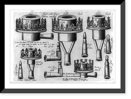 Lamps, chandeliers, and pipe fixtures for gas lamps, highly ornamented ca 1830-1850, Antique Wall Art