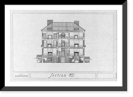 Repro. of 9 architectural drawings of Octagon House and outbuildings, Wash. D.C.: Section CD - pl. 11, Historic Print
