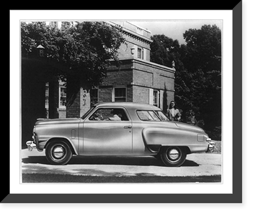 Historic Framed Print, Side view of 1947 Studebaker automobile in driveway,  17-7/8" x 21-7/8"