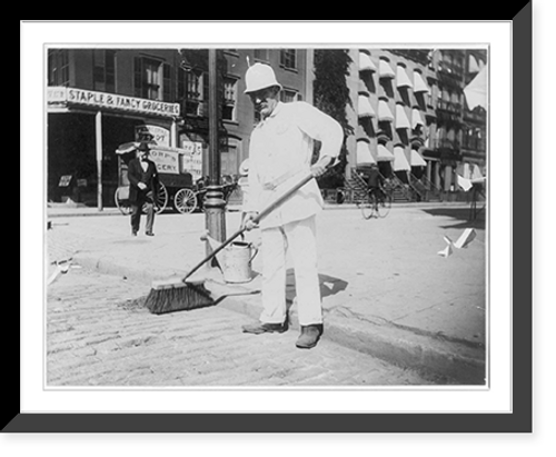 Historic Framed Print, [New York City]: Street sweeper and broom,  17-7/8" x 21-7/8"