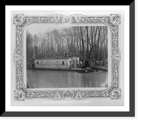 U.S. Army Corps of Engineers operation to remove obstacles from the Red River in Louisiana, 1873: Pl. 17 - crane boat at work removing dead tree Classic, Vintage Poster