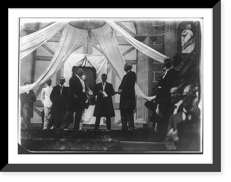 Historic Framed Print, [Theodore Roosevelt, Pres. U.S., 1858-1919. Responding to the welcoming address by Pres. Manuel Amador Guerrero of Panama; from the film T.R. in Panama,  November 15,  1906"]",  17-7/8" x 21-7/8"