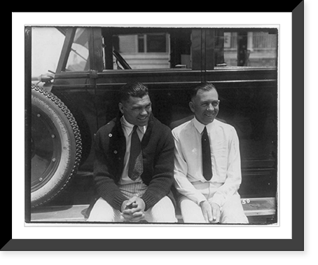 Jack Dempsey at his training camp, June 1921: seated with man on auto running board - 2 Classic, Historic Print