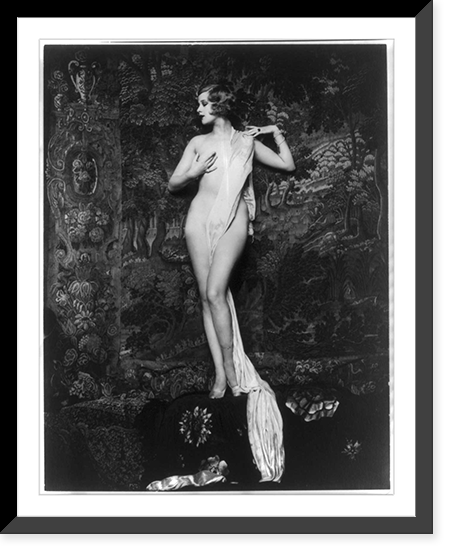 Hazel Forbes, full-length portrait, standing, facing left, nude, with cloth draped over part of her body, Vintage Print