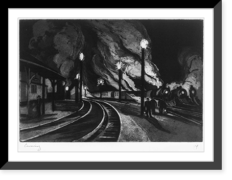 Engine yard at night, Antique Poster
