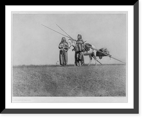 Historic Framed Print, A Blackfoot travois [and 2 Blackfoot Indians],  17-7/8" x 21-7/8"