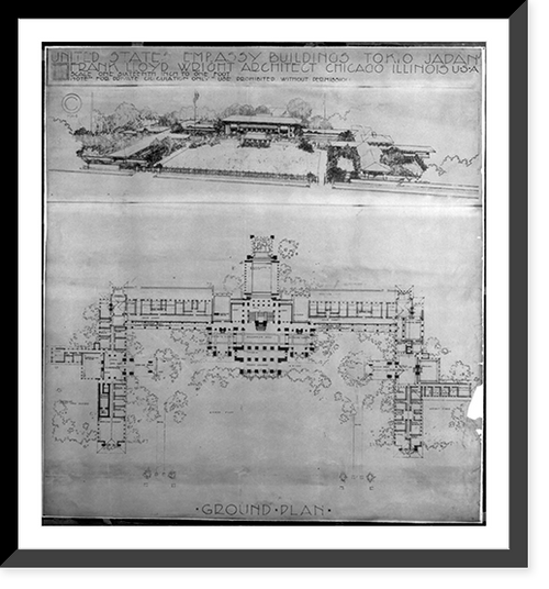Historic Framed Print, [Embassy building (United States Embassy Buildings Tokio (i.e. Tokyo),  Japan"),  Tokyo,  Japan Bird's eye perspective,  ground floor plan]",  17-7/8" x 21-7/8"
