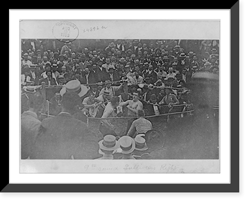 Historic Framed Print, [John L. Sullivan hitting Jake Kilrain with right during heavyweight championship fight at Richburg, Mississippi; 9th round],  17-7/8" x 21-7/8"