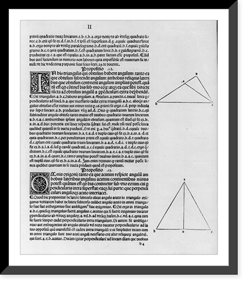 Geometric diagrams in margins of text of first printed edition of Euclid's Elements, which they illus.: 2 diagrams of text (page headed II")", Antique Wall Art
