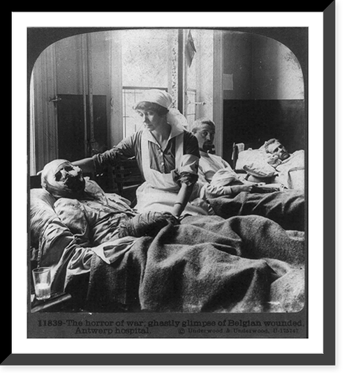 The horror of war, ghastly glimpse of Belgian wounded, Antwerp hospital, Historic Print
