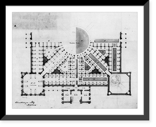 Historic Framed Print, [Library of Congress, Washington, D.C. Partial floor plan],  17-7/8" x 21-7/8"