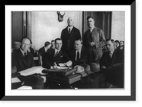 Historic Framed Print, [T.M. Smalevitch [i.e., Schmulewitz], Milton Cohen, Gavin McNab, Charles Brennan, Roscoe (Fatty") Arbuckle,  and Arbuckle's brother at trial,  in San Francisco,  of Arbuckle on manslaughter charge]",  17-7/8" x 21-7/8"