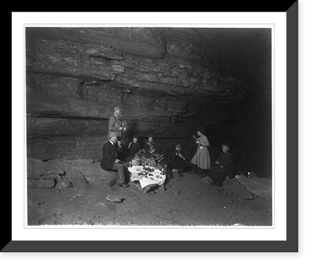 Frances Benj. Johnston with group of men and women having picnic lunch inside Mammoth Cave, Ky, Historic Reproduction