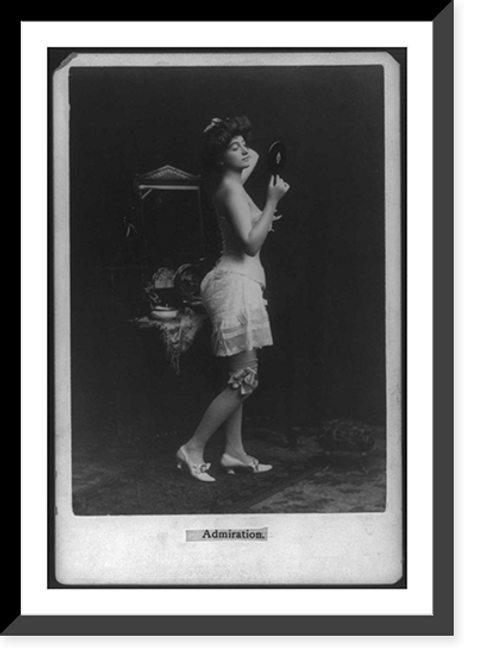 Historic Framed Print, [Young woman in glamourous, erotic poses: Admiration" - in Negligee,  w/ hand mirror]",  17-7/8" x 21-7/8"