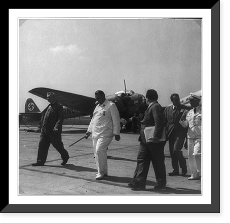 Goering inspecting Junkers aircraft plant in Dessau, Germany - walking with 4 officials; JU bomber in background Classic, Vintage Wall Art